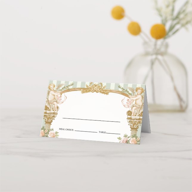 Elegant Sage Green Cherub Wedding Place Card Platzkarte (Vorderseite)