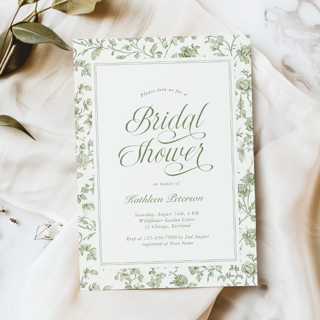 Elegant Sage Green Chinoiserie Bridal Shower Einladung (Von Creator hochgeladen)