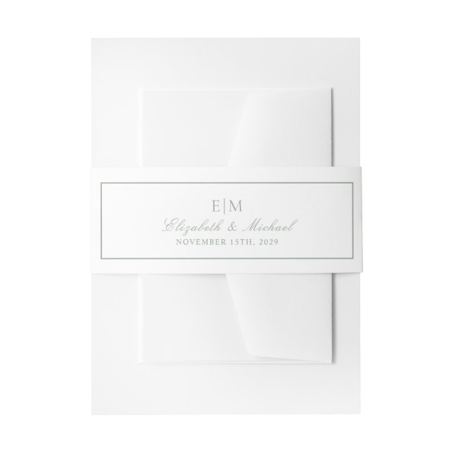 Elegant Sage Green Classic Script Monogram Wedding Einladungsbanderole (Vorderseite Beispiel)