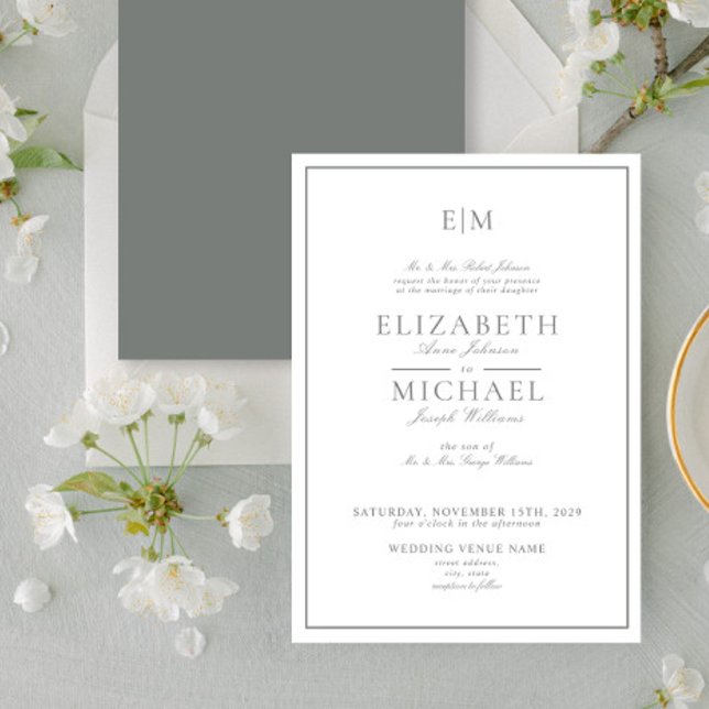 Elegant Sage Green Classic Script Wedding Einladung (Von Creator hochgeladen)