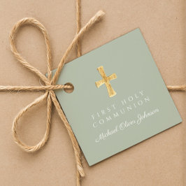 Elegant Sage Green Cross Erste Kommune Geschenkanhänger