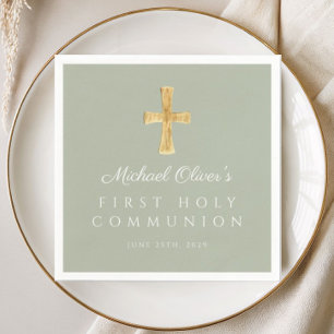 Elegant Sage Green Cross Erste Kommune Serviette