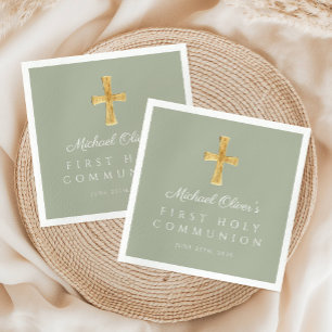 Elegant Sage Green Cross Erste Kommune Serviette