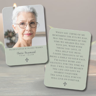 Elegant Sage Green Cross Funeral Prayer Card Visitenkarte