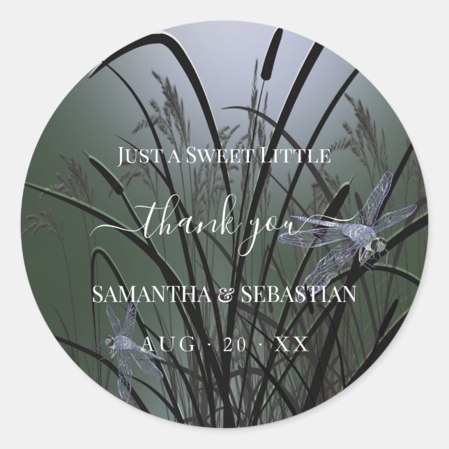 Elegant Sage Green Dragonflies Vielen Dank Runder Aufkleber (Vorderseite)