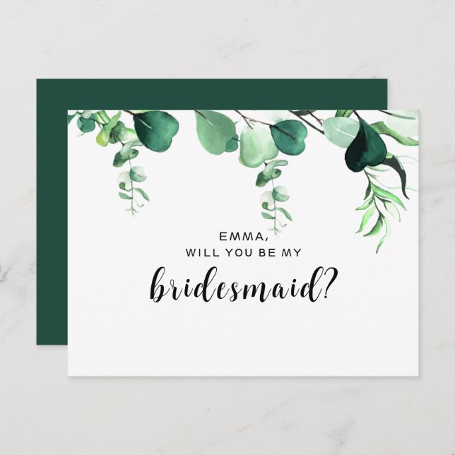 Elegant Sage Green Eucalyptus Foliage Bridesmaid Postkarte (Vorne/Hinten)