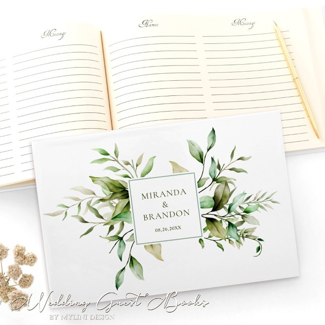 Elegant Sage Green Eucalyptus Foliage Wedding Gästebuch (Von Creator hochgeladen)