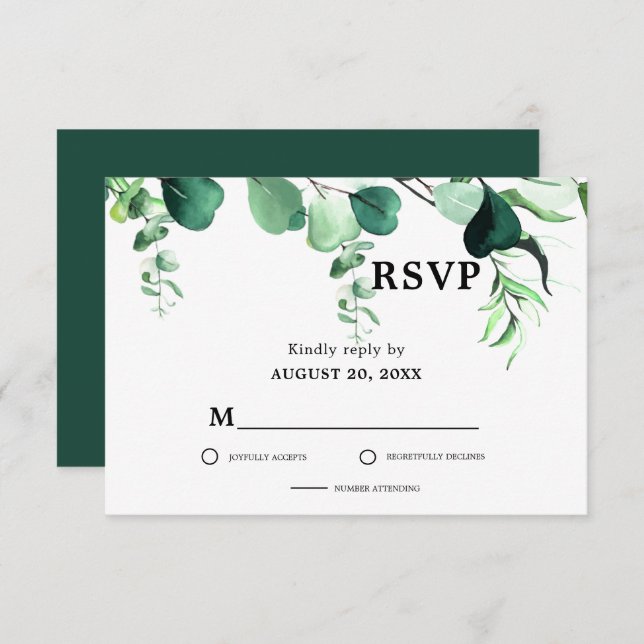 Elegant Sage Green Eucalyptus Foliage Wedding RSVP Karte (Vorne/Hinten)