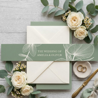 Elegant Sage Green Eucalyptus Wedding Invitation Einladungsbanderole