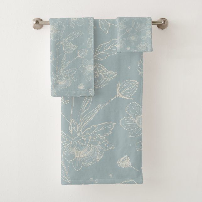 Elegant Sage Green Floral  Badhandtuch Set (Insitu)