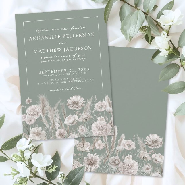 Elegant Sage Green Floral Boho Wedding Einladung (Elegant Sage Green Floral Boho Wedding Invitation)