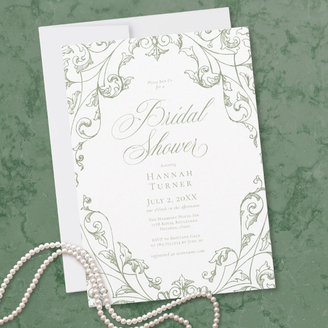 Elegant Sage Green Floral Frame Bridal Shower Einladung (Elegant Sage Green Floral Frame Bridal Shower Invitation)