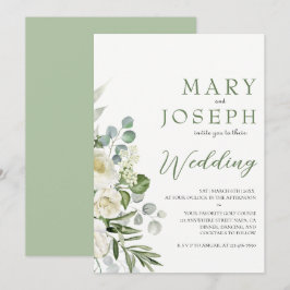 Elegant Sage Green Floral Garden Outdoor Wedding Einladung