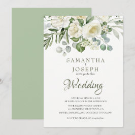 Elegant Sage Green Floral Garden Outdoor Wedding Einladung