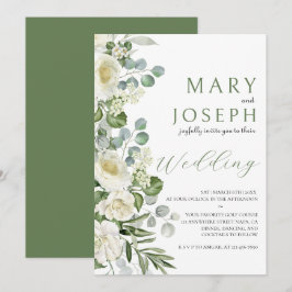 Elegant Sage Green Floral Garden Outdoor Wedding Einladung