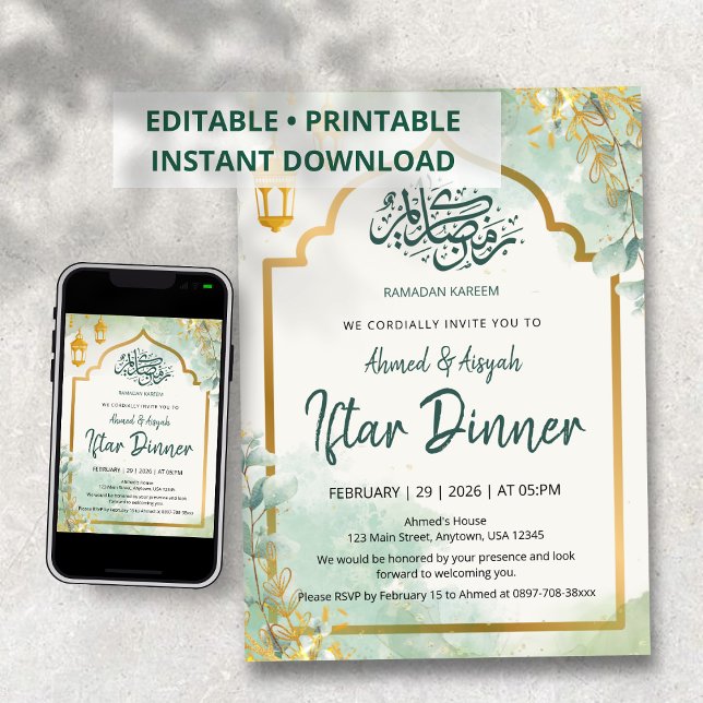 Elegant Sage Green Floral Iftar Invitation Einladung (Von Creator hochgeladen)