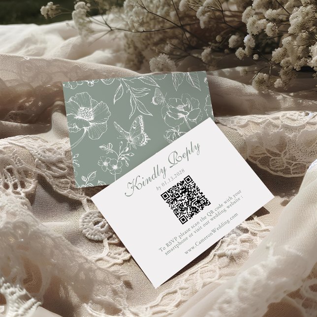 Elegant Sage Green Floral QR Code Wedding RSVP  Karte (Von Creator hochgeladen)