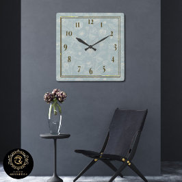 Elegant Sage Green Floral Wall Clock - Home Gift Quadratische Wanduhr