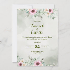 Elegant Sage Green Floral Watercolor Wedding Invi Einladung
