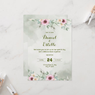 Elegant Sage Green Floral Watercolor Wedding Invi Einladung