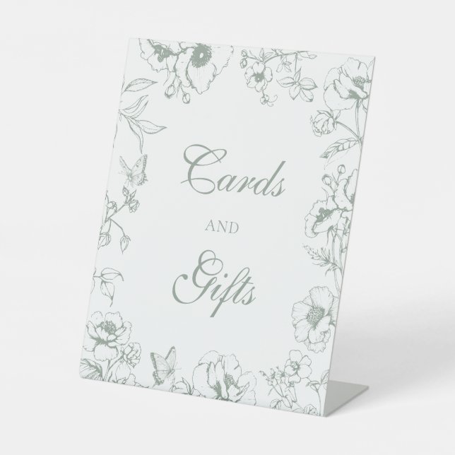 Elegant Sage Green Floral Wedding Cards Gifts  Sockelschild (Vorderseite)