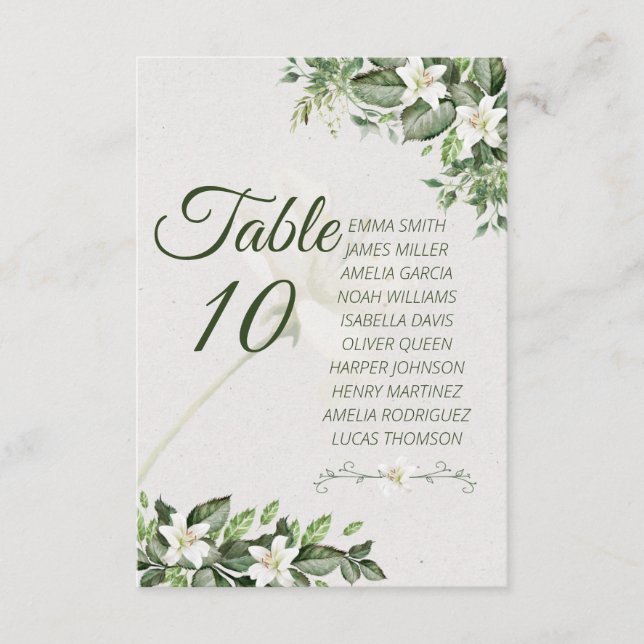 Elegant Sage Green Foliage Table Number with Guest (Vorderseite)