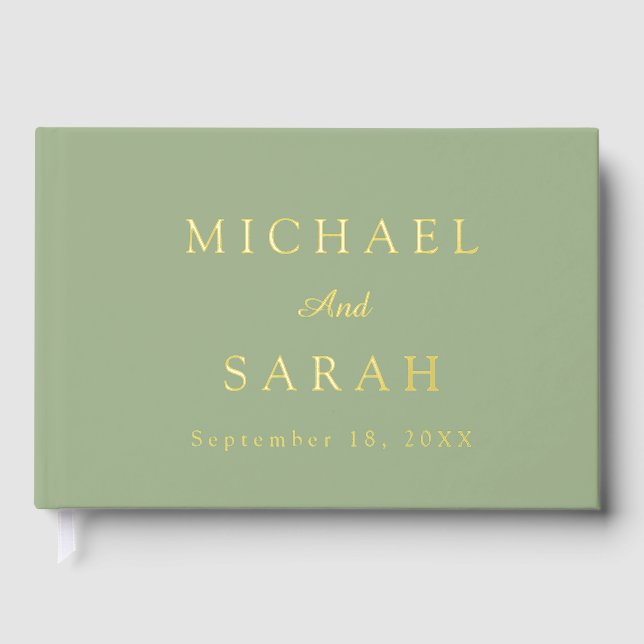 Elegant Sage Green Gold Modern Minimalist Wedding Gästebuch (Vorderseite)