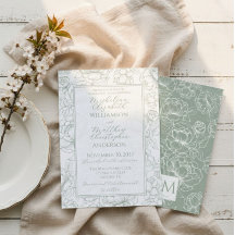 Elegant Sage Green Hand-Drawn Floral Wedding 