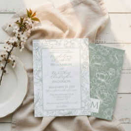 Elegant Sage Green Hand-Drawn Floral Wedding  Einladung