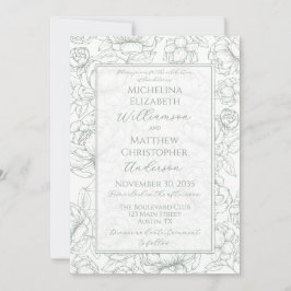 Elegant Sage Green Hand-Drawn Floral Wedding  Invi Einladung