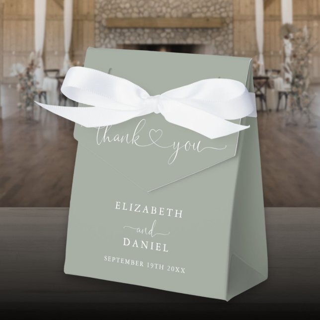 Elegant Sage Green Heart Script Wedding Geschenkschachtel (Elegant Sage Green Heart Script Wedding Favor Box)