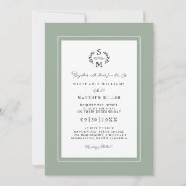 Elegant Sage Green Initials Calligraphy Wedding Einladung
