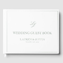 Elegant Sage Green Monogram Calligrafy Wedding Gästebuch