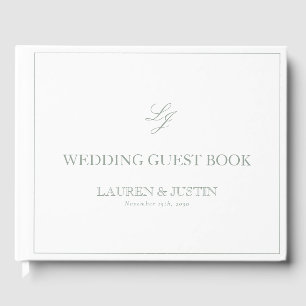 Elegant Sage Green Monogram Calligrafy Wedding Gästebuch