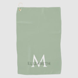 Elegant Sage Green Monogram Name Initial Custom Golfhandtuch