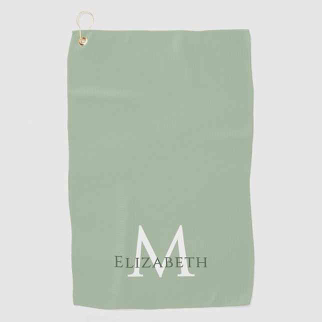 Elegant Sage Green Monogram Name Initial Custom Golfhandtuch (Vorderseite)