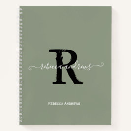 Elegant Sage Green Monogram Script Initial Sketch Notizbuch