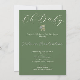 Elegant Sage Green Oh Baby Bear Shower Invitation Einladung