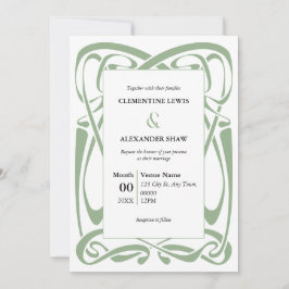 Elegant Sage Green on White Vintage Ribbon Einladung