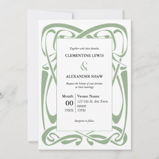 Elegant Sage Green on White Vintage Ribbon Einladung