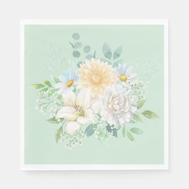 Elegant Sage Green Pastel Floral Serviette (Vorderseite)
