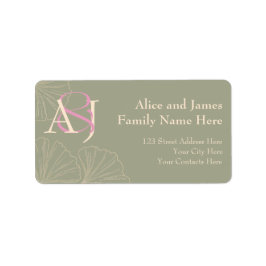 Elegant Sage Green & Pink Ginkgo Newly Wed Address Adressaufkleber