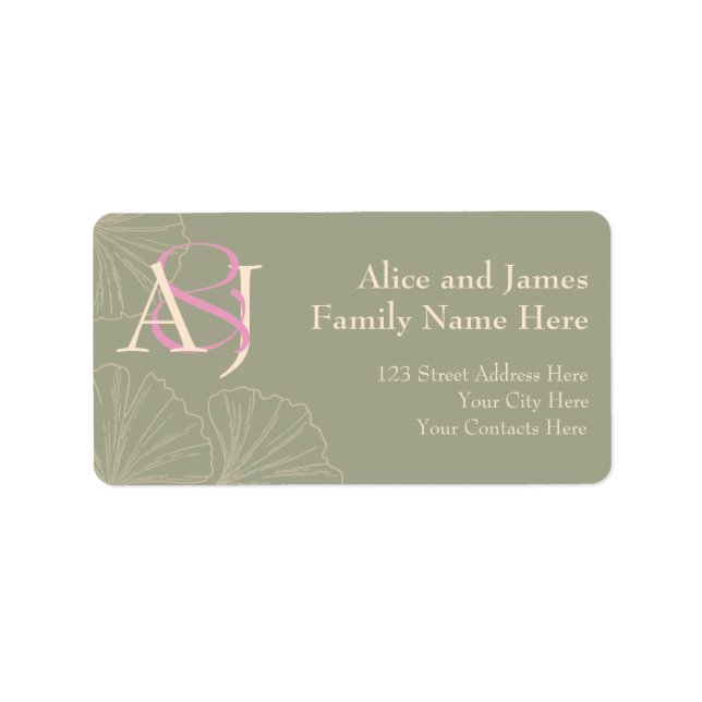 Elegant Sage Green & Pink Ginkgo Newly Wed Address Adressaufkleber (Vorne)