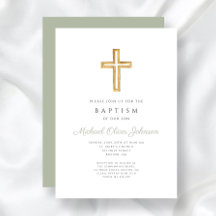 Elegant Sage Green Religious Cross Baptism