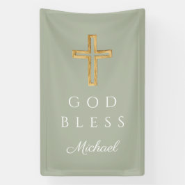 Elegant Sage Green Religious Cross God Sess Banner