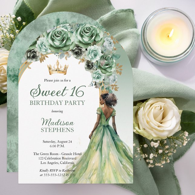 Elegant Sage Green Rose Blumensaft 16 Party Einladung (Elegant Sage Green Rose Floral Sweet 16 Party Invitation - Print | Digital Download )