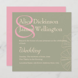 Elegant Sage Green & Rose Pink Ginkgo Wedding Einladung