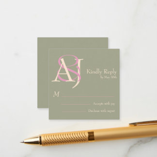 Elegant Sage Green & Rose Pink Wedding Response Begleitkarte