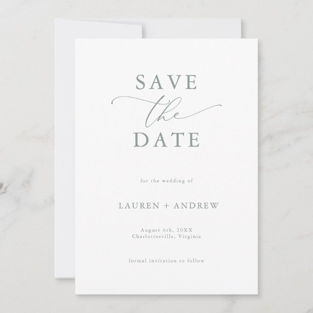 Elegant Sage Green Save the Date Einladung (Vorderseite)