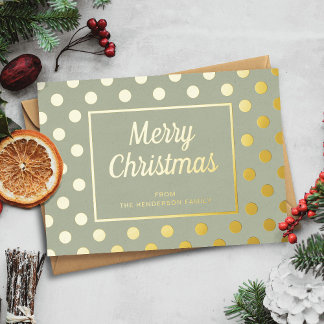 Elegant Sage Green Script Frohe Weihnachten Gold Folien Feiertagskarte